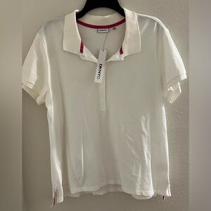 DKNYC Cream Fitted Polo Golf Shirt Short Sleeve women’s size 2X NWT